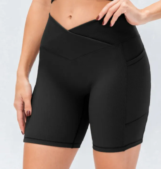 Women's Cross Waist Yoga Pants with Pockets – High-Waist Fitness Leggings