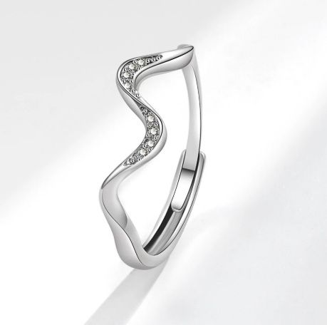 Water Wave Silver Ring – Adjustable Fashion Ring