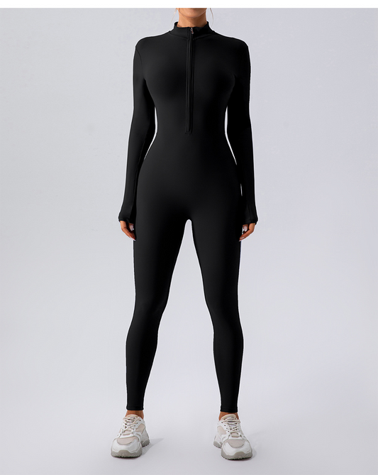Fleece-Lined Yoga Jumpsuit – Warm Stretchy Workout Romper