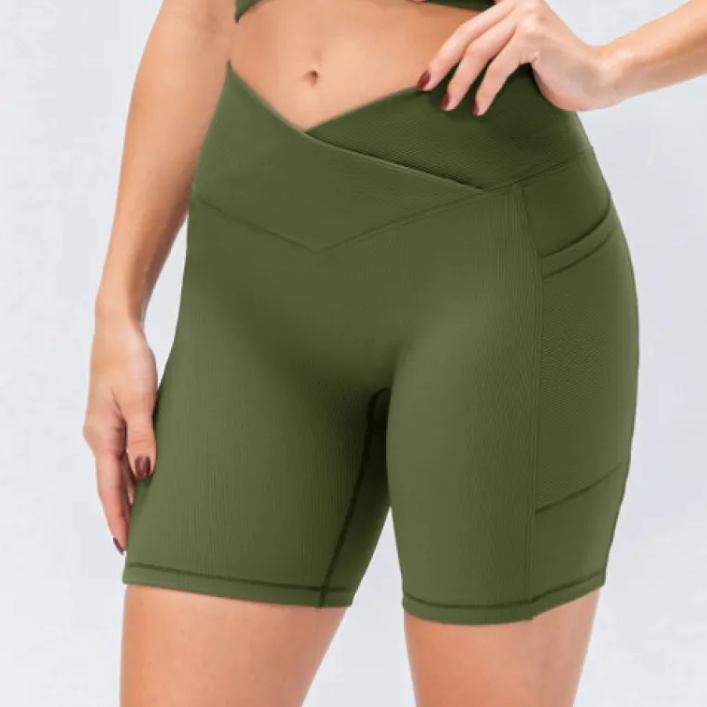 Women's Cross Waist Yoga Pants with Pockets – High-Waist Fitness Leggings