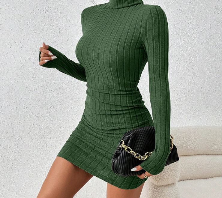 Turtleneck Slim Fit Knitted Dress – Elegant Bodycon Sweater Dress