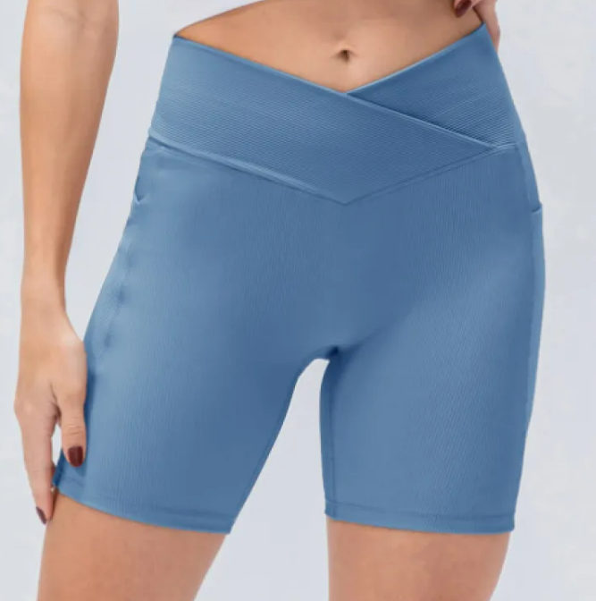 Women's Cross Waist Yoga Pants with Pockets – High-Waist Fitness Leggings