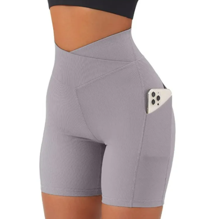 Women's Cross Waist Yoga Pants with Pockets – High-Waist Fitness Leggings