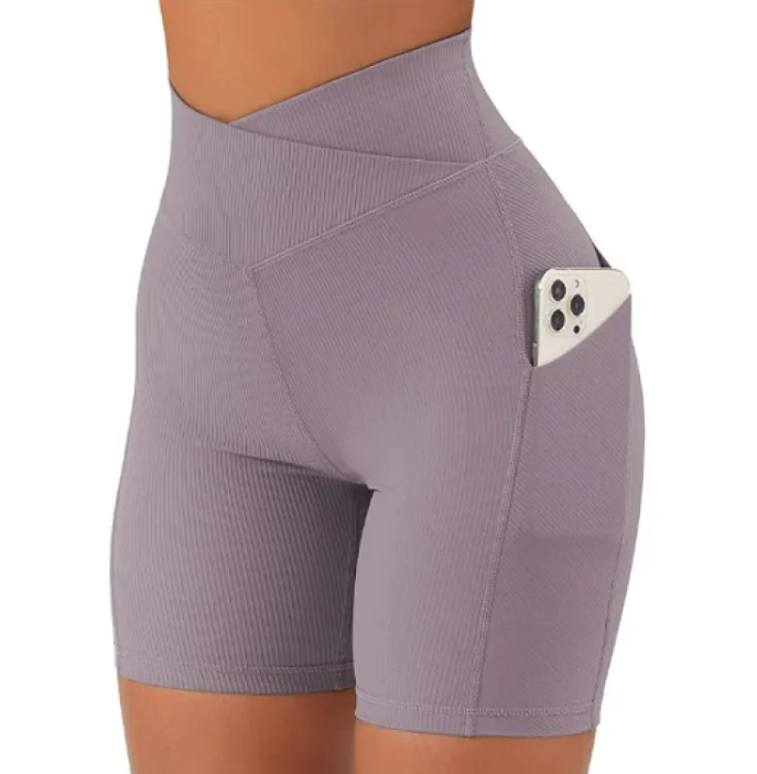 Women's Cross Waist Yoga Pants with Pockets – High-Waist Fitness Leggings