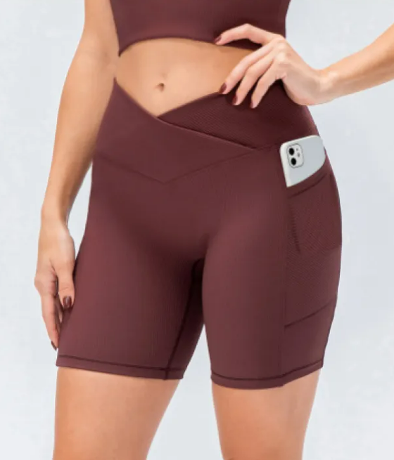Women's Cross Waist Yoga Pants with Pockets – High-Waist Fitness Leggings