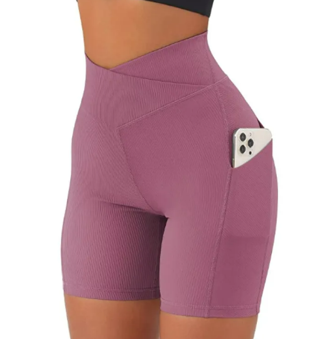 Women's Cross Waist Yoga Pants with Pockets – High-Waist Fitness Leggings