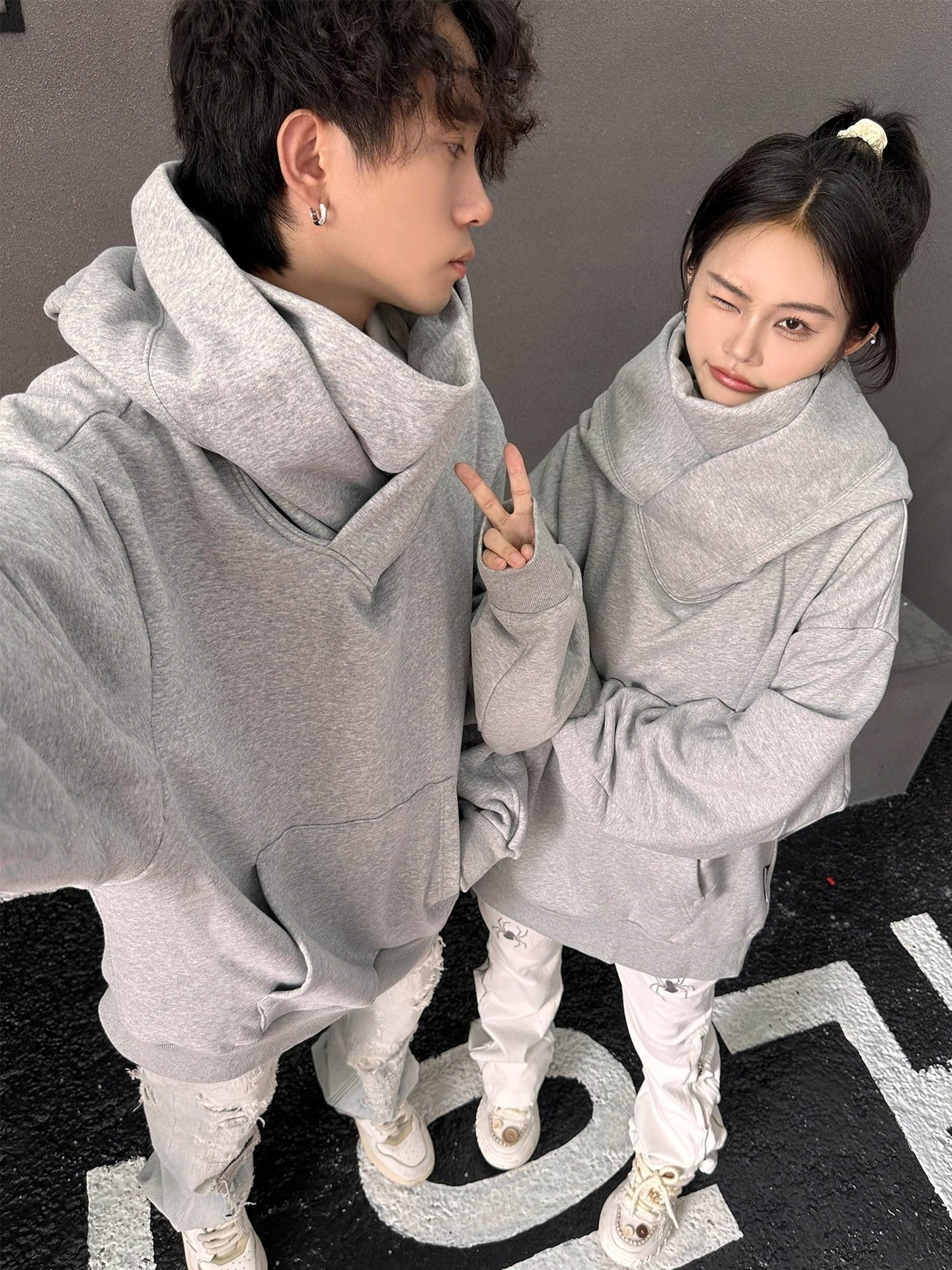Loose High Collar Fleece-Lined Hoodie – Cozy Winter Sweatshirt