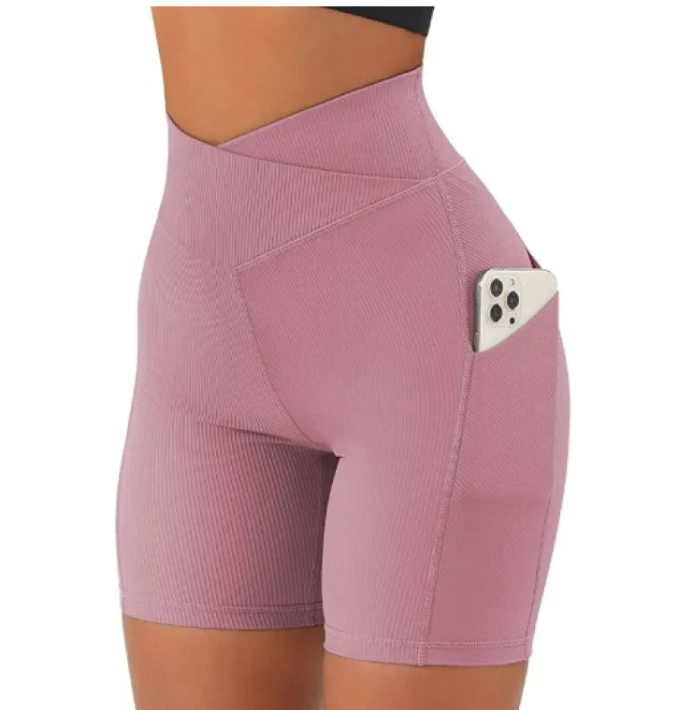 Women's Cross Waist Yoga Pants with Pockets – High-Waist Fitness Leggings