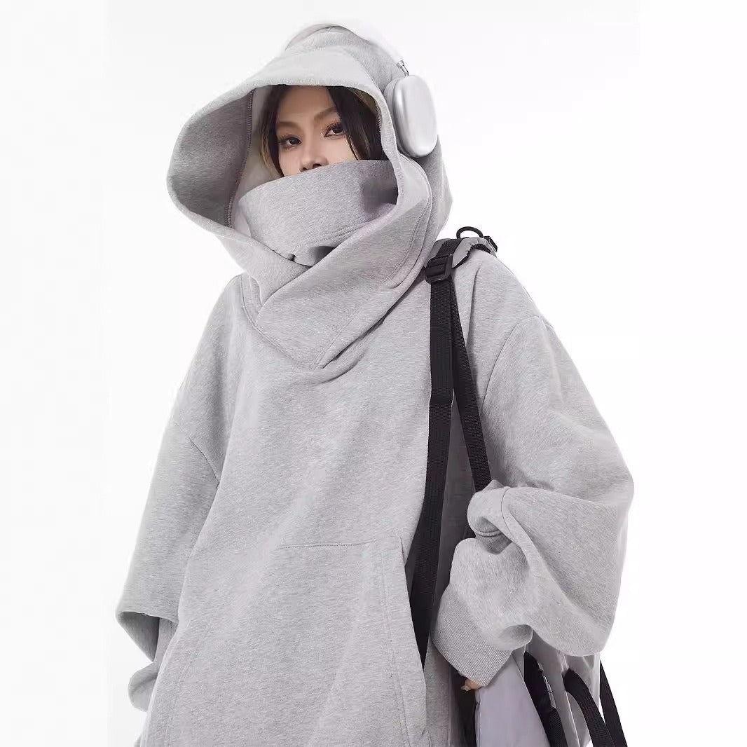 Loose High Collar Fleece-Lined Hoodie – Cozy Winter Sweatshirt