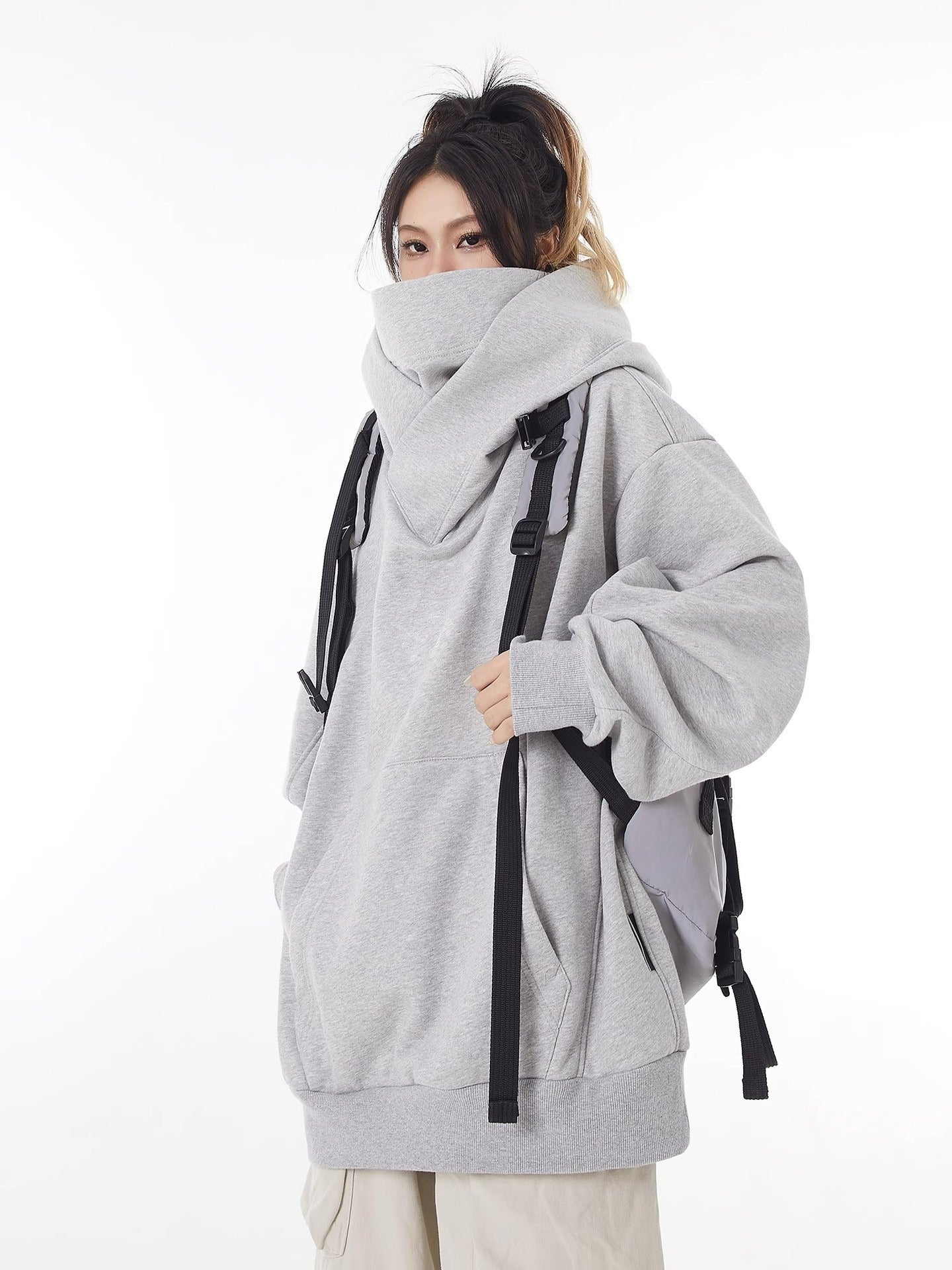Loose High Collar Fleece-Lined Hoodie – Cozy Winter Sweatshirt