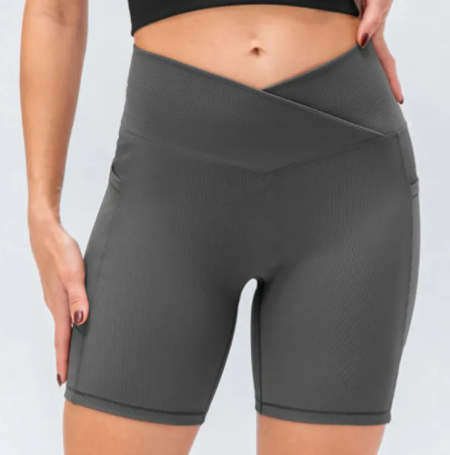 Women's Cross Waist Yoga Pants with Pockets – High-Waist Fitness Leggings