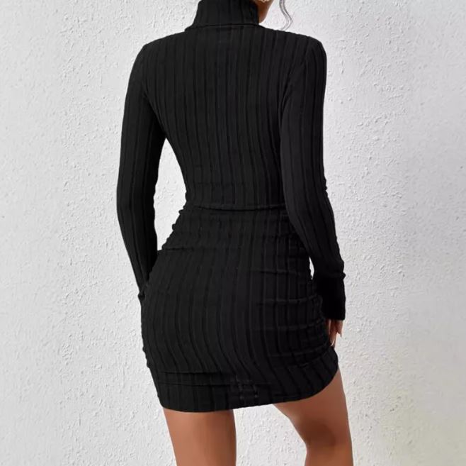 Turtleneck Slim Fit Knitted Dress – Elegant Bodycon Sweater Dress