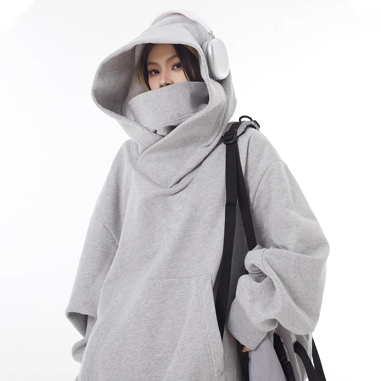 Loose High Collar Fleece-Lined Hoodie – Cozy Winter Sweatshirt