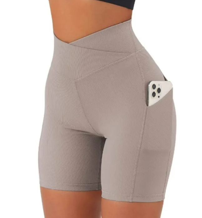 Women's Cross Waist Yoga Pants with Pockets – High-Waist Fitness Leggings